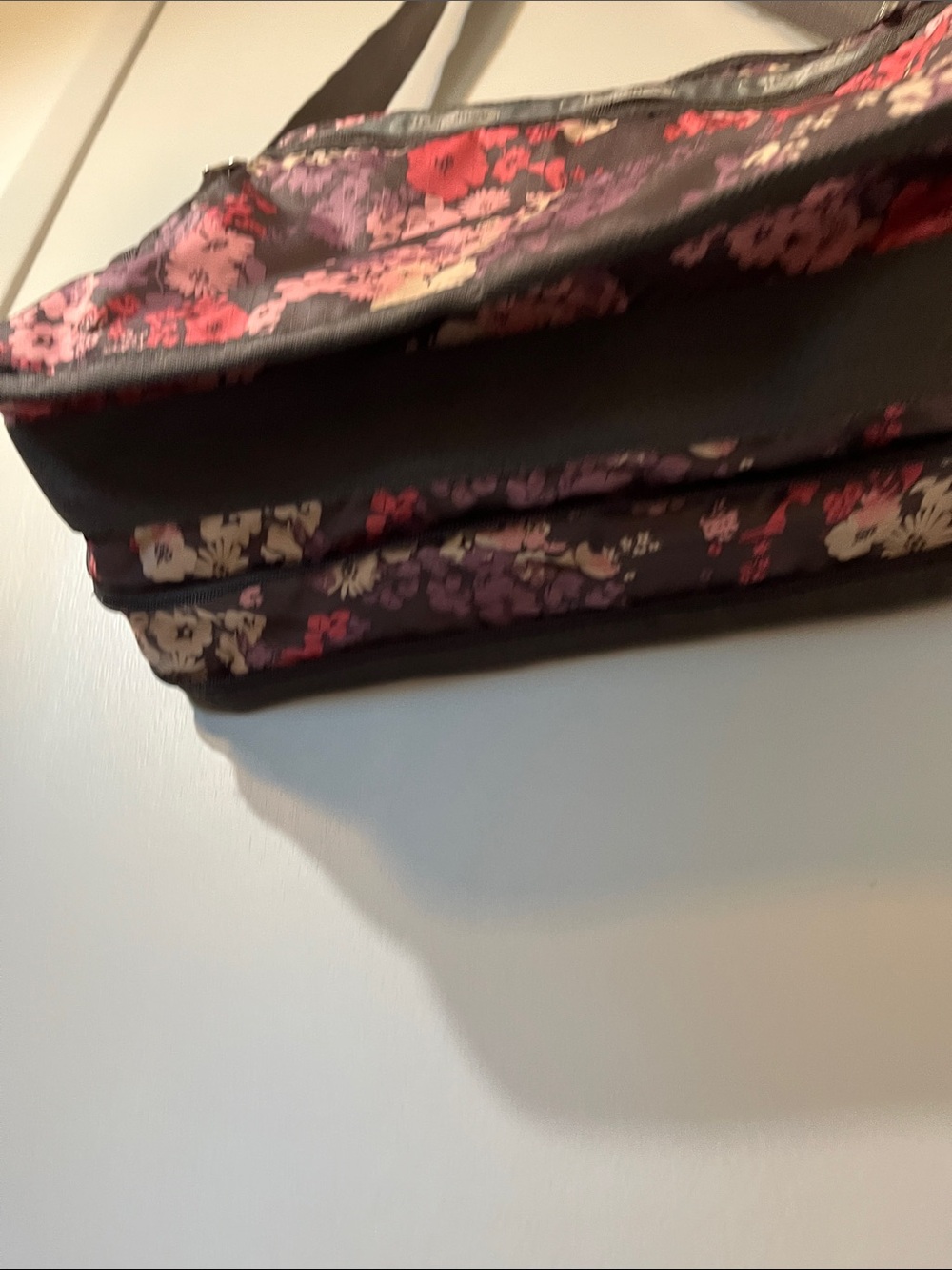 LeSportsac Floral Crossbody in Black with Pink & Purple Accents - Picture 3 of 7